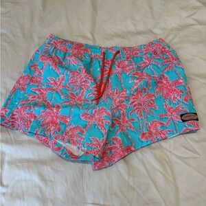 Vineyard Vines Teal and Pink Palm Swim Trunks